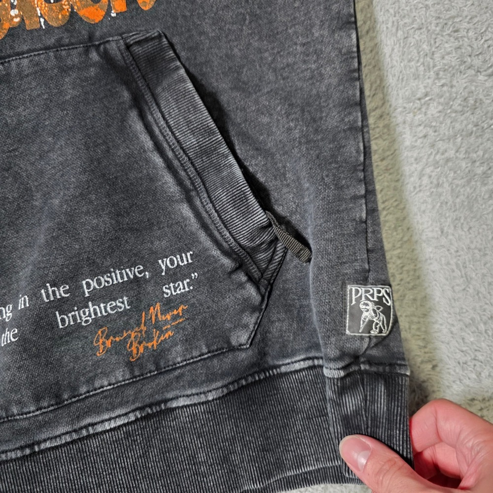 PRPS Mens Small Hoodie Charcoal Grey Bruised Never Broken Acid Wash Graphic - Picture 4 of 8